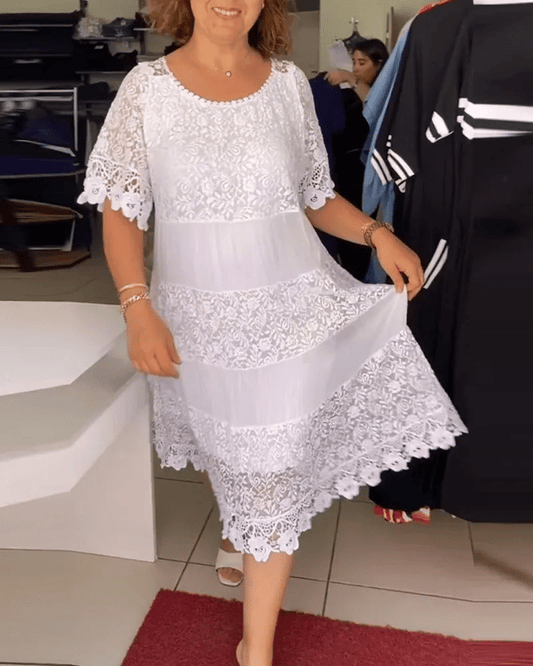 👗Plus - Size Friendly!  Solid Color Lace Dress 🔥 | Short Sleeve