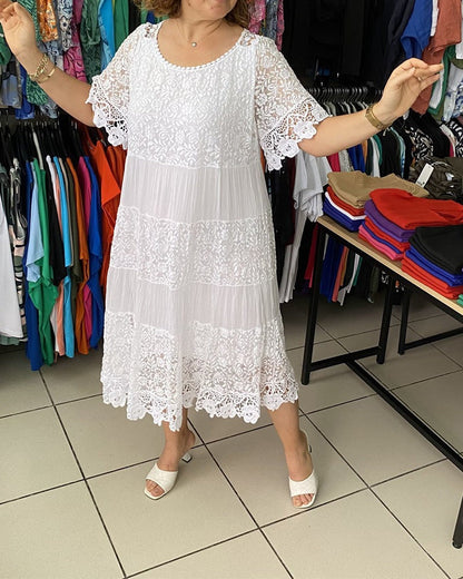 👗Plus - Size Friendly!  Solid Color Lace Dress 🔥 | Short Sleeve