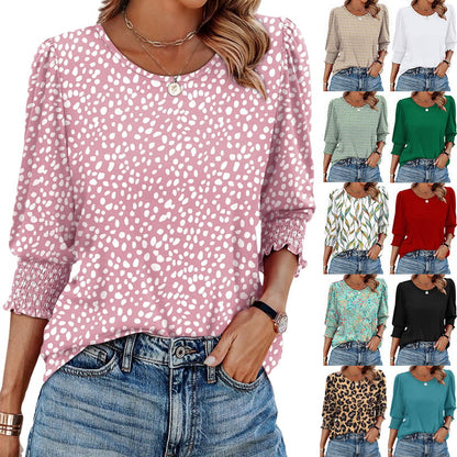 🏖️Women Dressy Casual 3/4 Length Sleeve Blouses with Smocked Cuffs