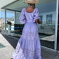 🍃Women’s Trendy Patchwork Tie Waist Square Neck Long Dress💃