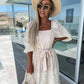 🍃Women’s Trendy Patchwork Tie Waist Square Neck Long Dress💃