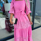 🍃Women’s Trendy Patchwork Tie Waist Square Neck Long Dress💃