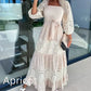 🍃Women’s Trendy Patchwork Tie Waist Square Neck Long Dress💃