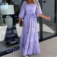🍃Women’s Trendy Patchwork Tie Waist Square Neck Long Dress💃
