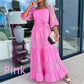 🍃Women’s Trendy Patchwork Tie Waist Square Neck Long Dress💃