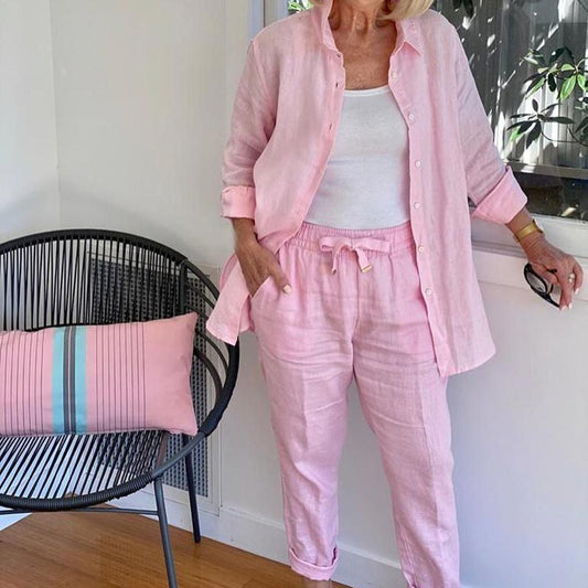 🎉Women's Cotton Linen Long Sleeve Blouse & Pants Set
