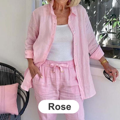 🎉Women's Cotton Linen Long Sleeve Blouse & Pants Set