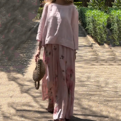 🌸Spring Specials🌸 Solid Tops ＆ Floral Wide-Leg Pants (2-Piece Set)🔥