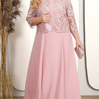 🎁Haute Couture luxury|Lace embroidered jacket × satin solid evening dress set