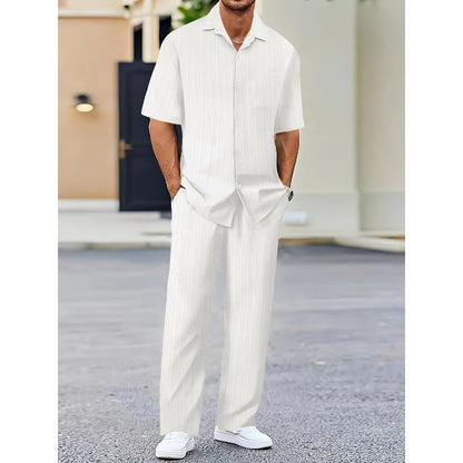 🌼Men's Collared Top & Drawstring Pants Set