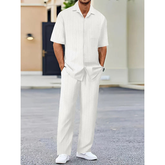 🌼Men's Collared Top & Drawstring Pants Set