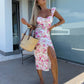 💜Women's Elegant Floral Print Side Slit Dress