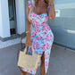 💜Women's Elegant Floral Print Side Slit Dress