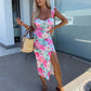 💜Women's Elegant Floral Print Side Slit Dress