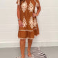 Geometric Pattern Multi Print Square Neck Dress