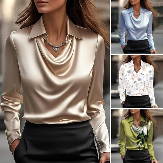 Women's Solid Color Print Drape Collar Shirt
