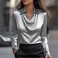 Women's Solid Color Print Drape Collar Shirt