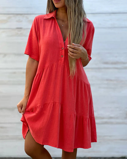 💝Solid Color Comfort Lapel Button Dress