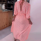 V-Neck Striped Short Sleeve Dress with Heart Print