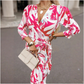V-Neck Fashion Printed Waist Tie Dress