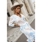 V-Neck Fashion Printed Waist Tie Dress