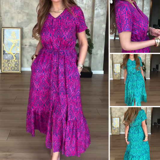 🌸Women’s  Plus-Size V-Neck Floral Dress